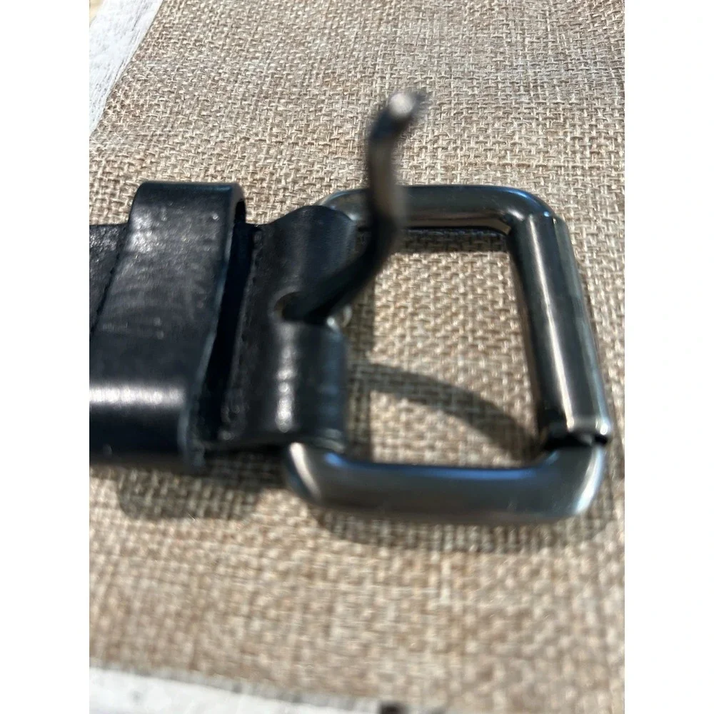 Nautica‎ Italian Leather Belt Men's 38 Roller Buckle Black Gunmetal Buckle